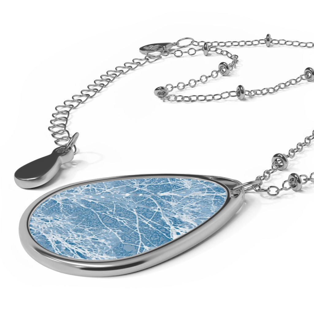 White Frosty Trees  Oval Pendant Necklace