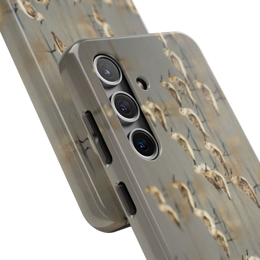 Shorebird Flock Tough Phone Case — Rustic Coastal Bird Photography Protective Cover Sanpipers