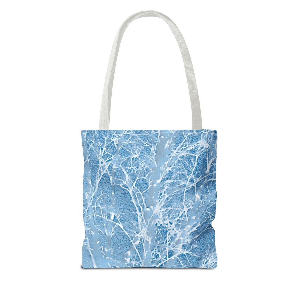 Blue Frosted Branch Tote Bag — Winter Snow Tree Pattern All-Over Print Tote