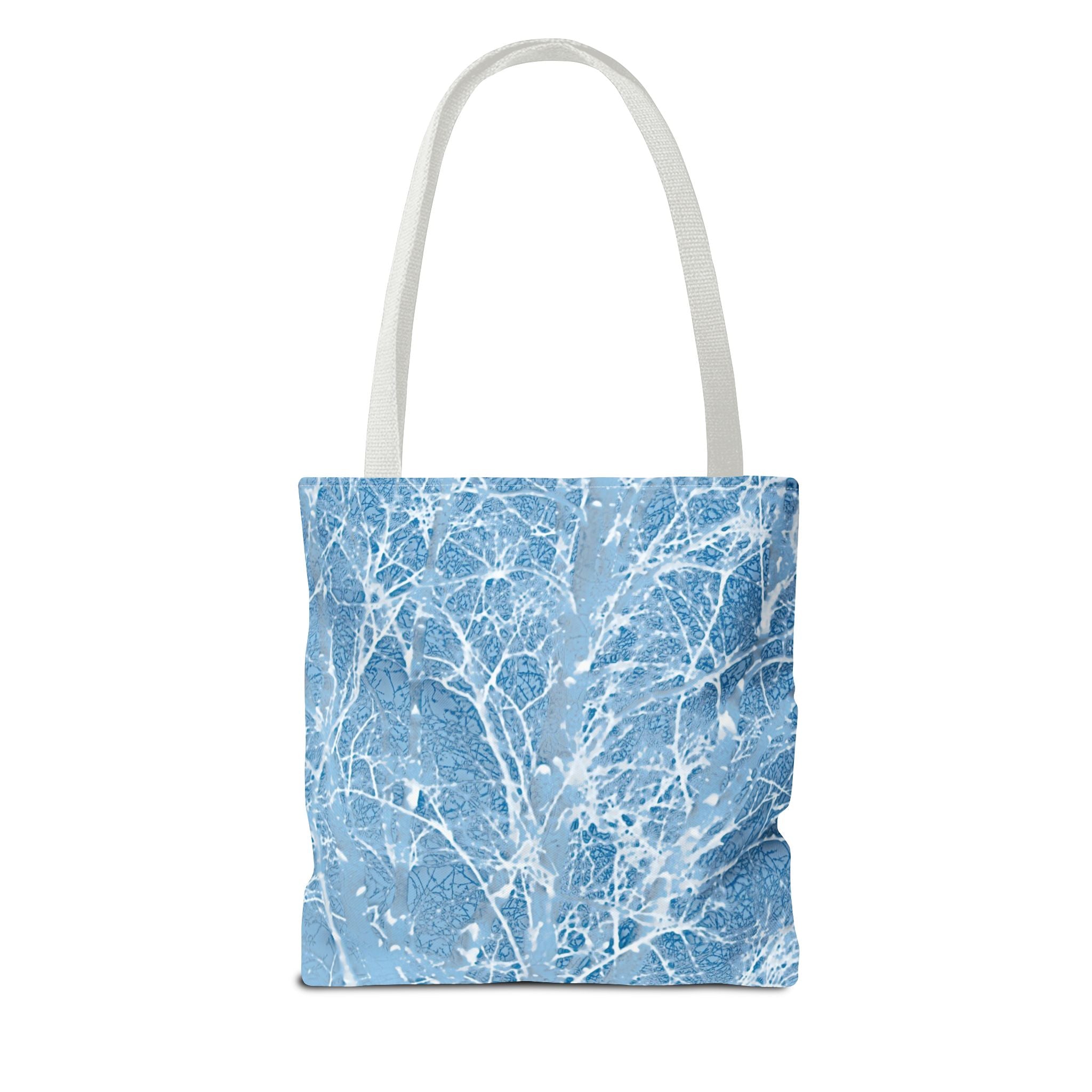 Blue Frosted Branch Tote Bag — Winter Snow Tree Pattern All-Over Print Tote