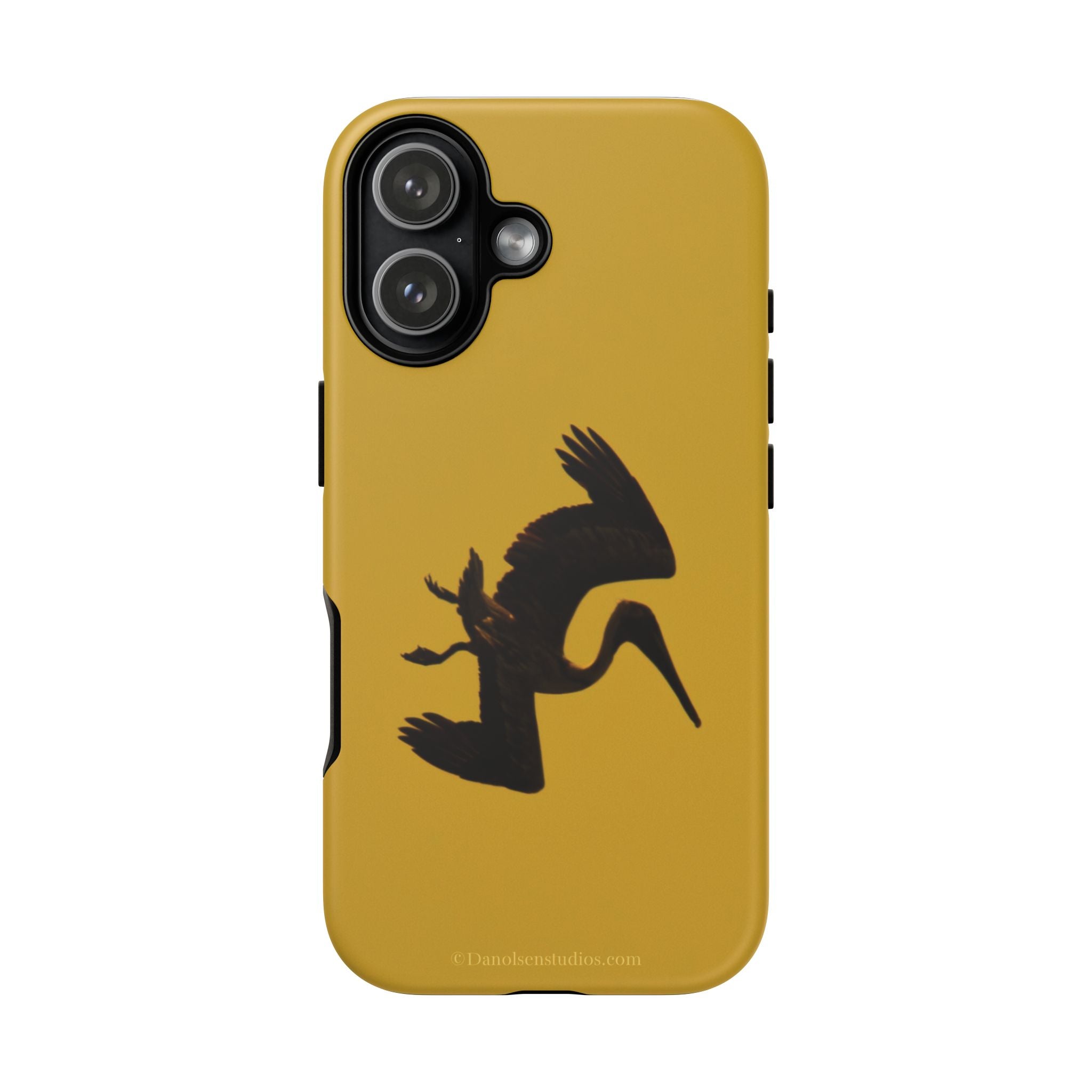 Pelican Silhouette Tough Phone Case — Mustard Yellow Protective Cover