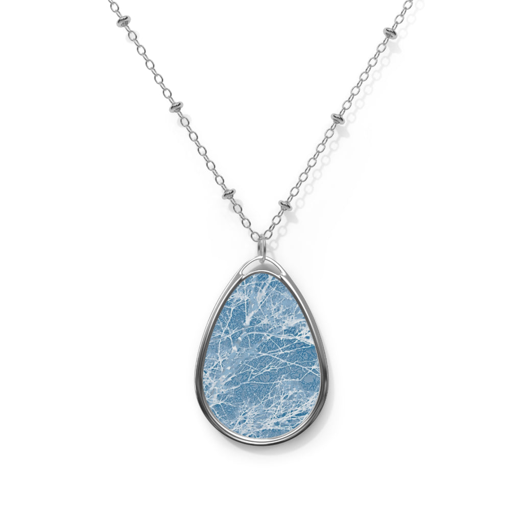 White Frosty Trees  Oval Pendant Necklace