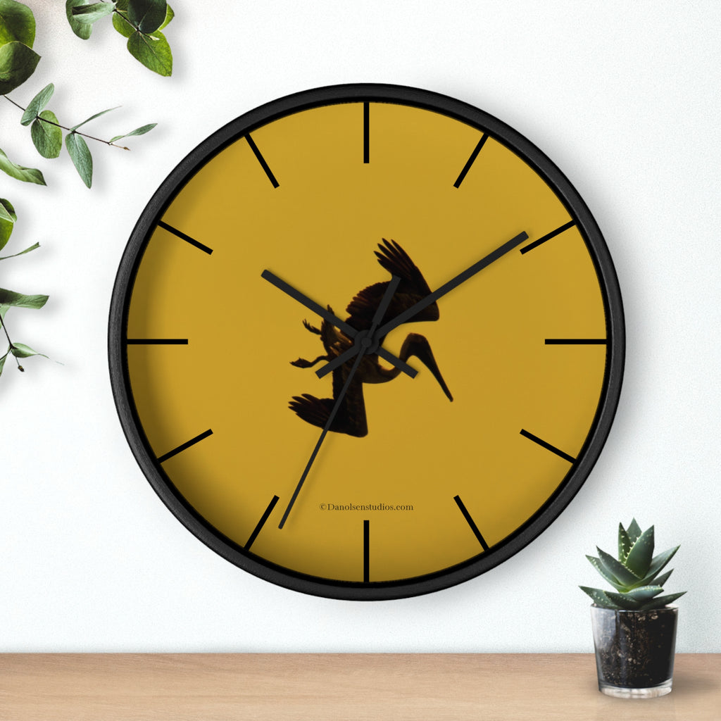 Brown Pelican Sunset Wall Clock — Diving Pelican Coastal Clock