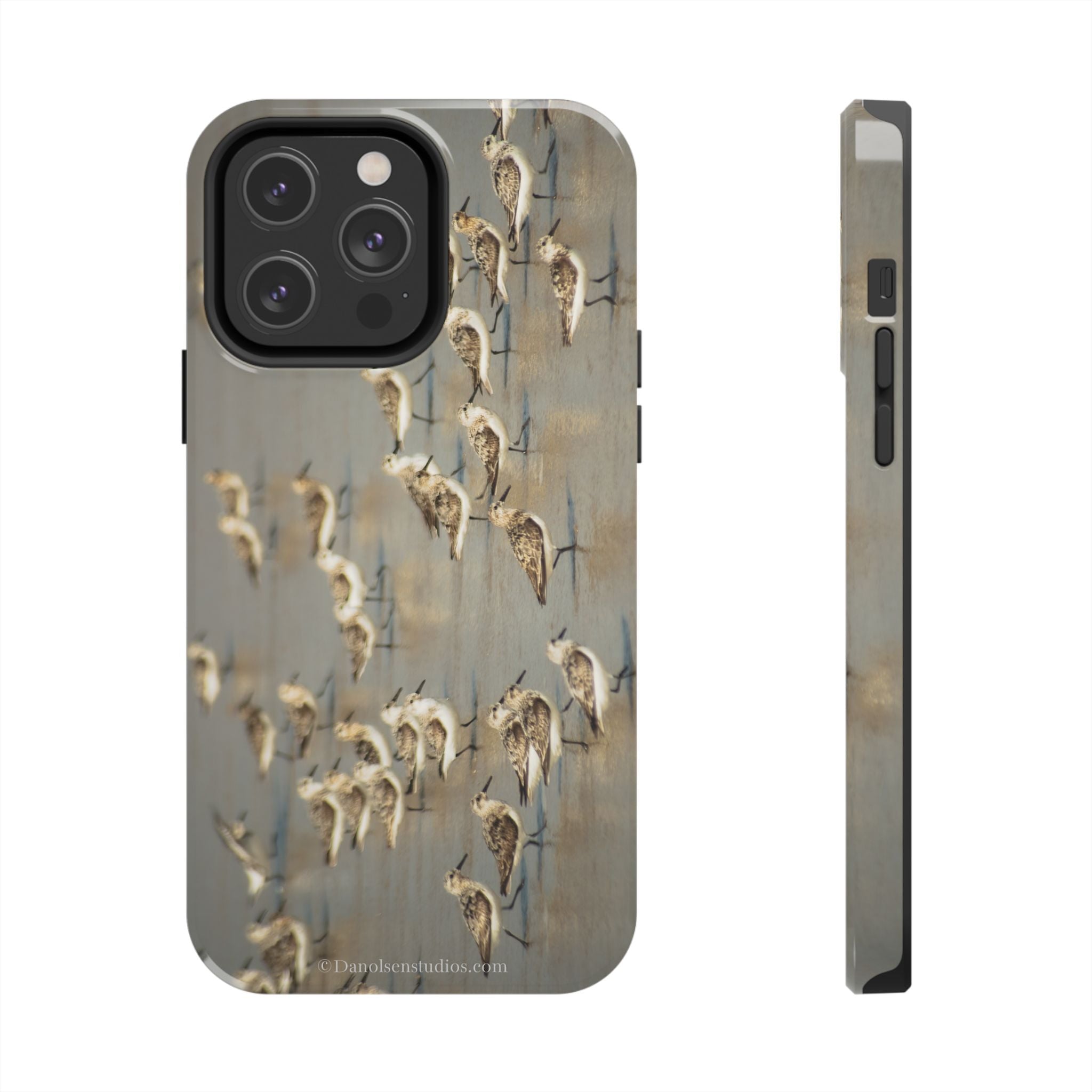 Shorebird Flock Tough Phone Case — Rustic Coastal Bird Photography Protective Cover Sanpipers