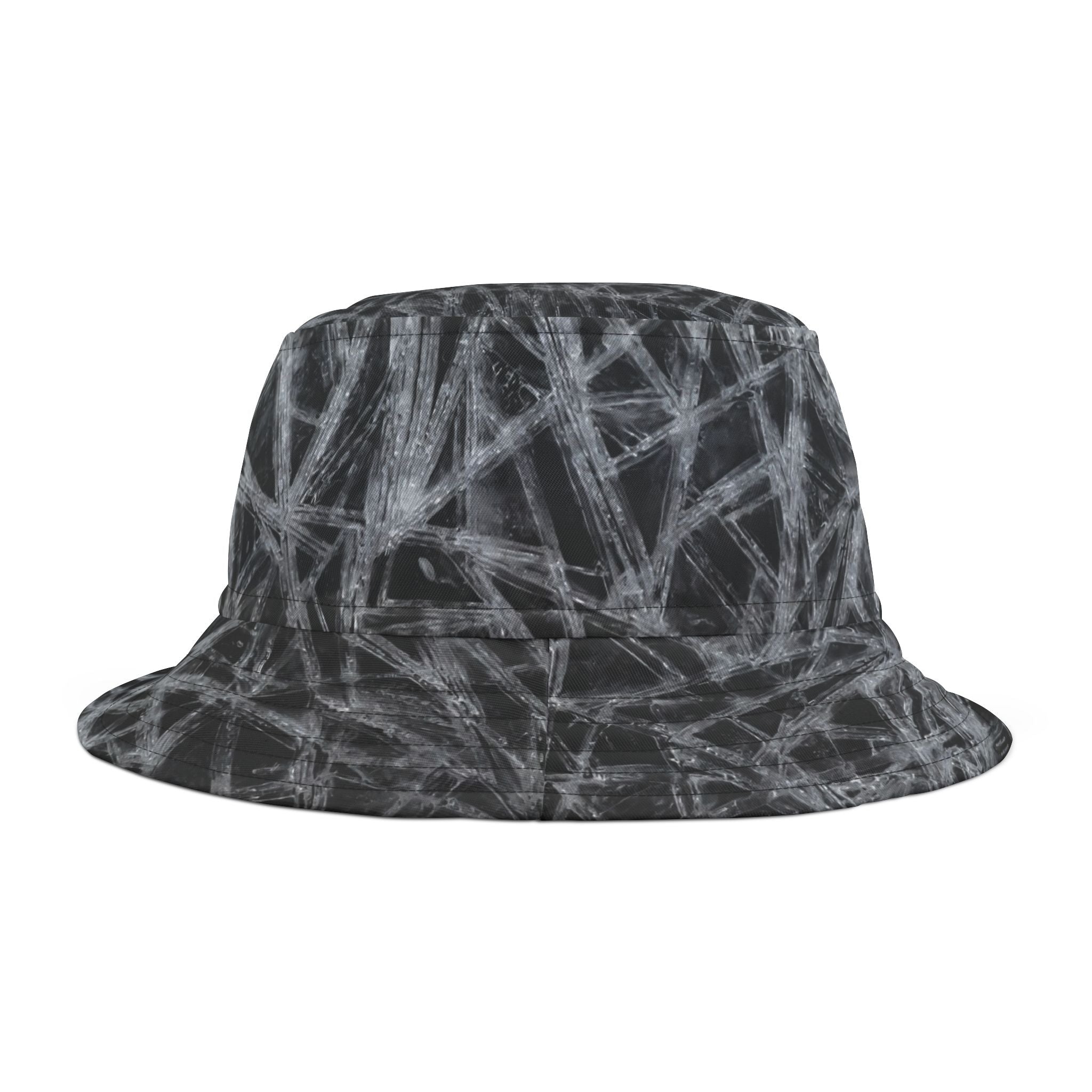 Black & White Abstract Ice Bucket Hat — Grunge AOP Sun Hat