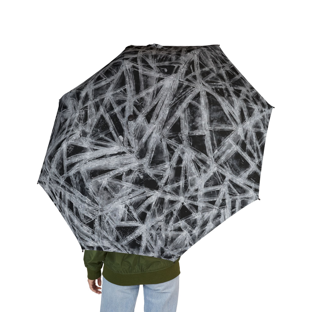 Compact Foldable Umbrella — Monochrome Abstract Ice Pattern