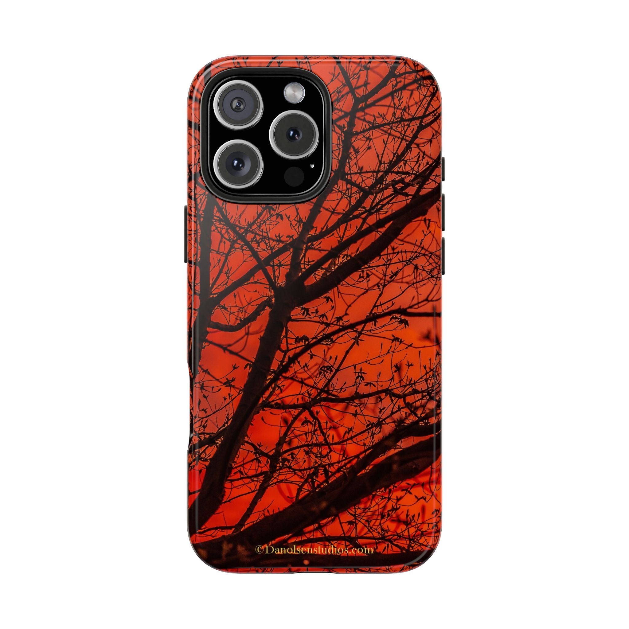 Tree Silhouette Tough Phone Case — Red Sunset Protective Phone Cover