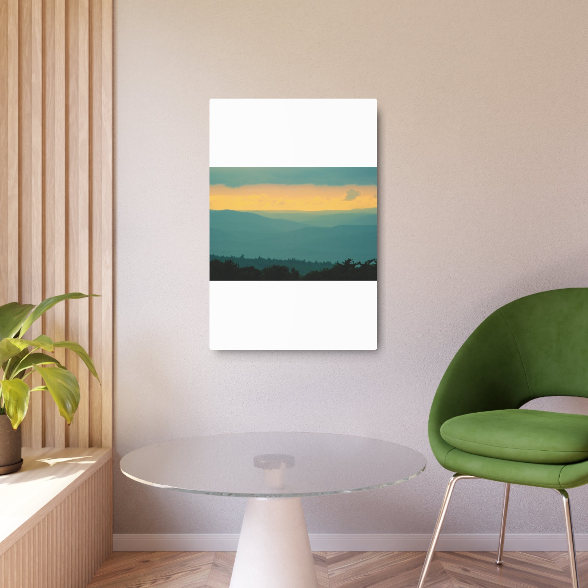Metal Wall Art Sign — Serene Layered Mountain Sunset Landscape