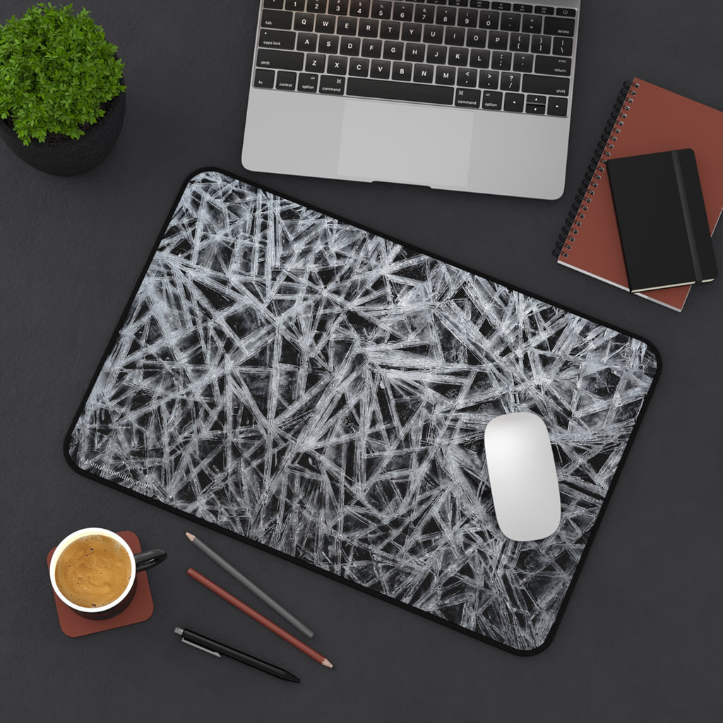Natural Ice pattern Desk Mat — Black & White Ice Surface Protector