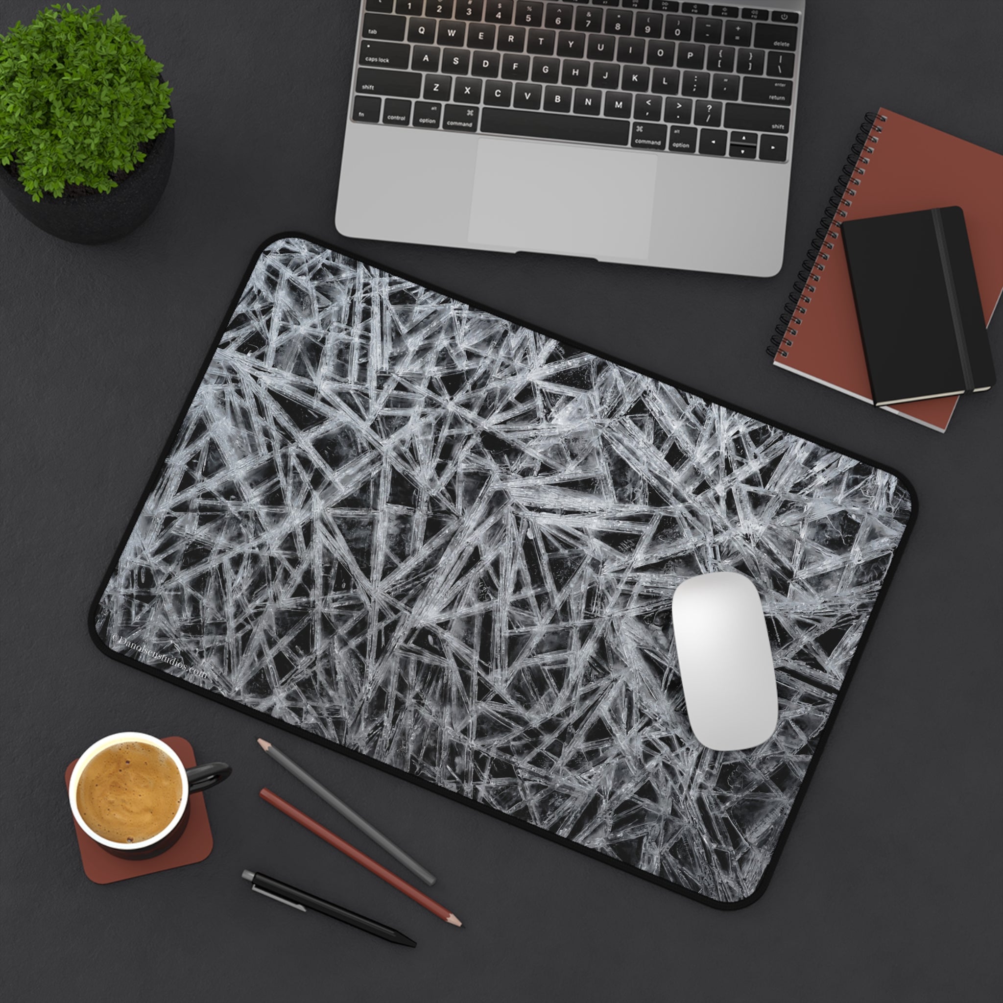 Natural Ice pattern Desk Mat — Black & White Ice Surface Protector