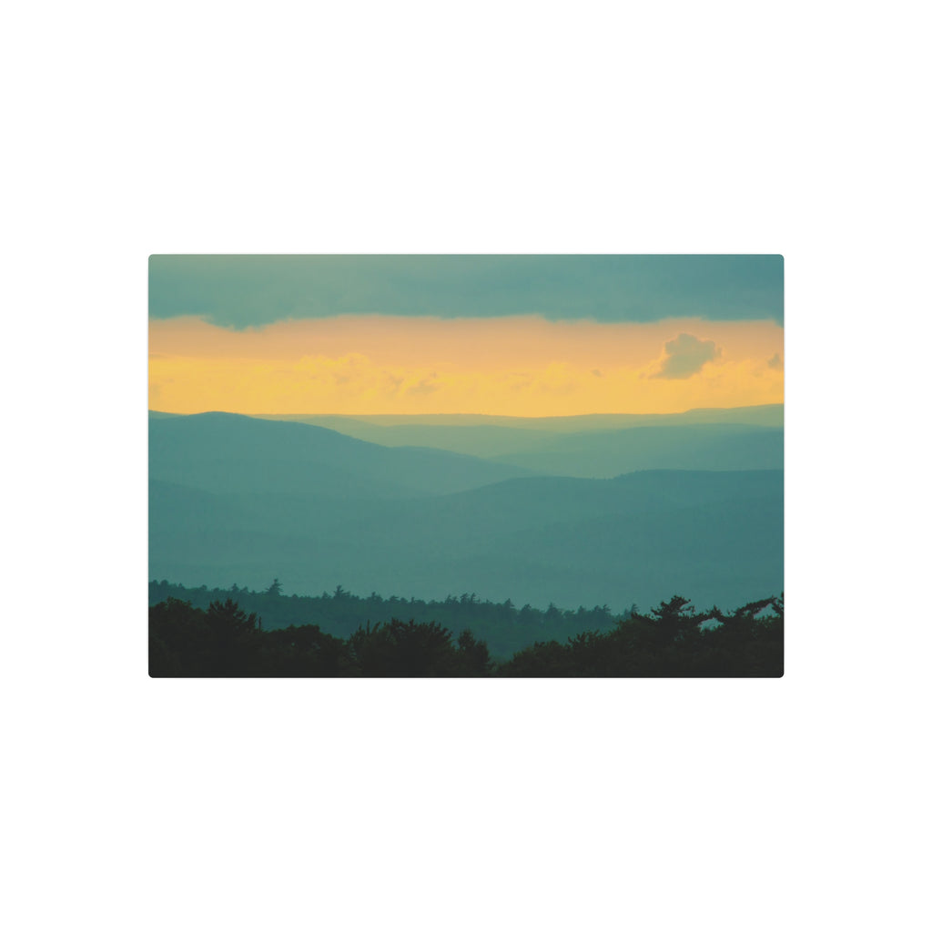 Metal Wall Art Sign — Serene Layered Mountain Sunset Landscape