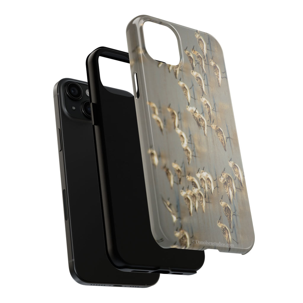 Shorebird Flock Tough Phone Case — Rustic Coastal Bird Photography Protective Cover Sanpipers
