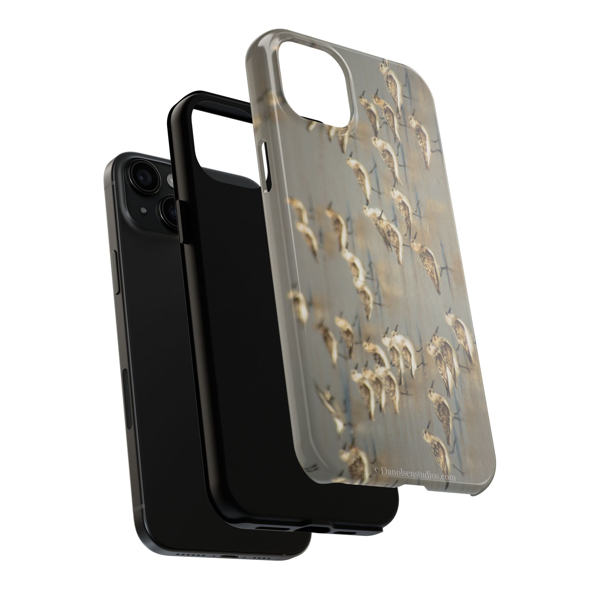 Shorebird Flock Tough Phone Case — Rustic Coastal Bird Photography Protective Cover Sanpipers