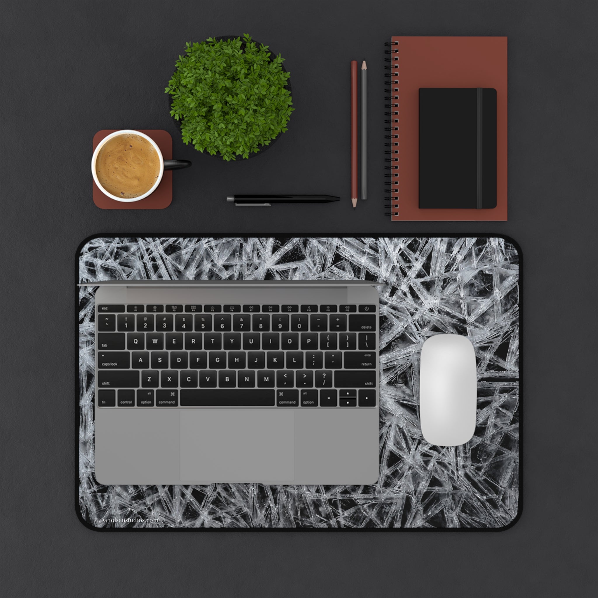 Natural Ice pattern Desk Mat — Black & White Ice Surface Protector