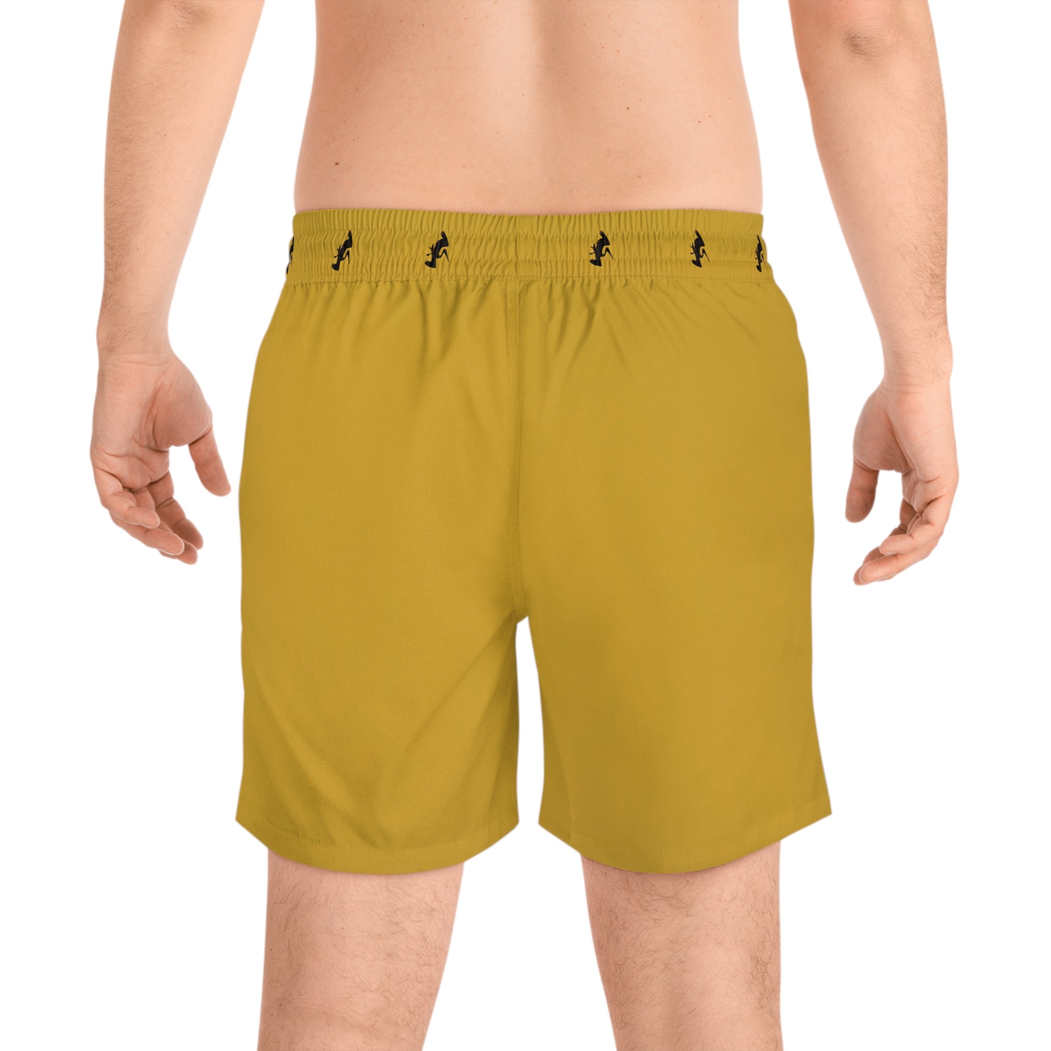 Men's Yellow Swim Shorts with Black Pelican Accent – Quick-Dry Beach Trunks