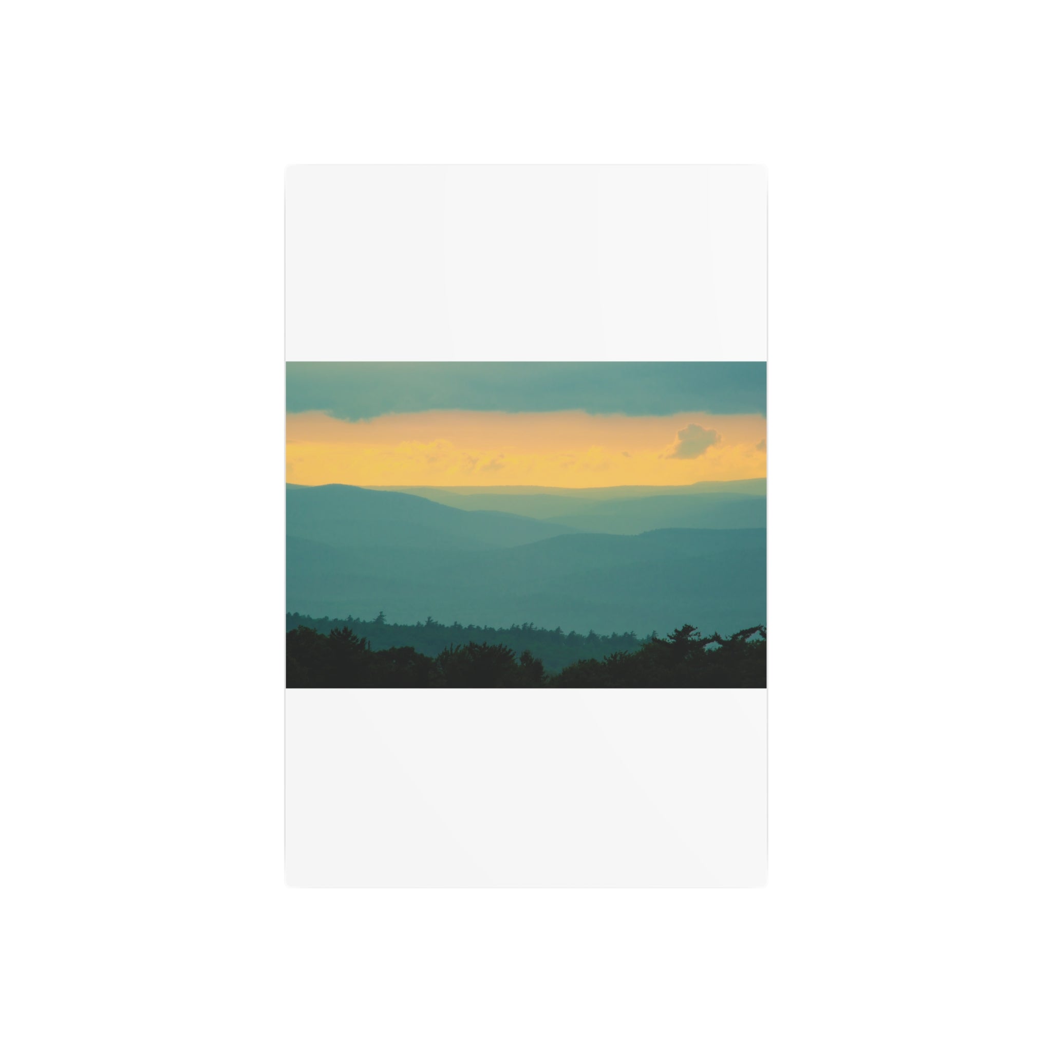 Metal Wall Art Sign — Serene Layered Mountain Sunset Landscape