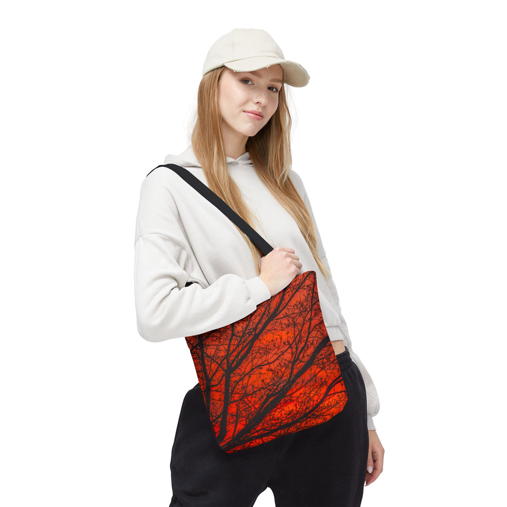 Autumn Sunset Tree Tote Bag — Vibrant Orange Fall AOP Tote