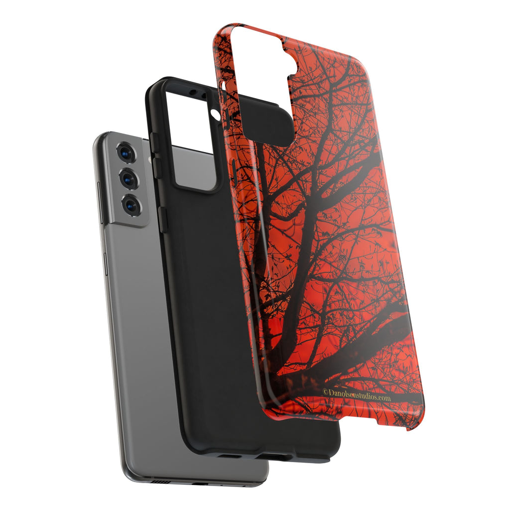 Tree Silhouette Tough Phone Case — Red Sunset Protective Phone Cover