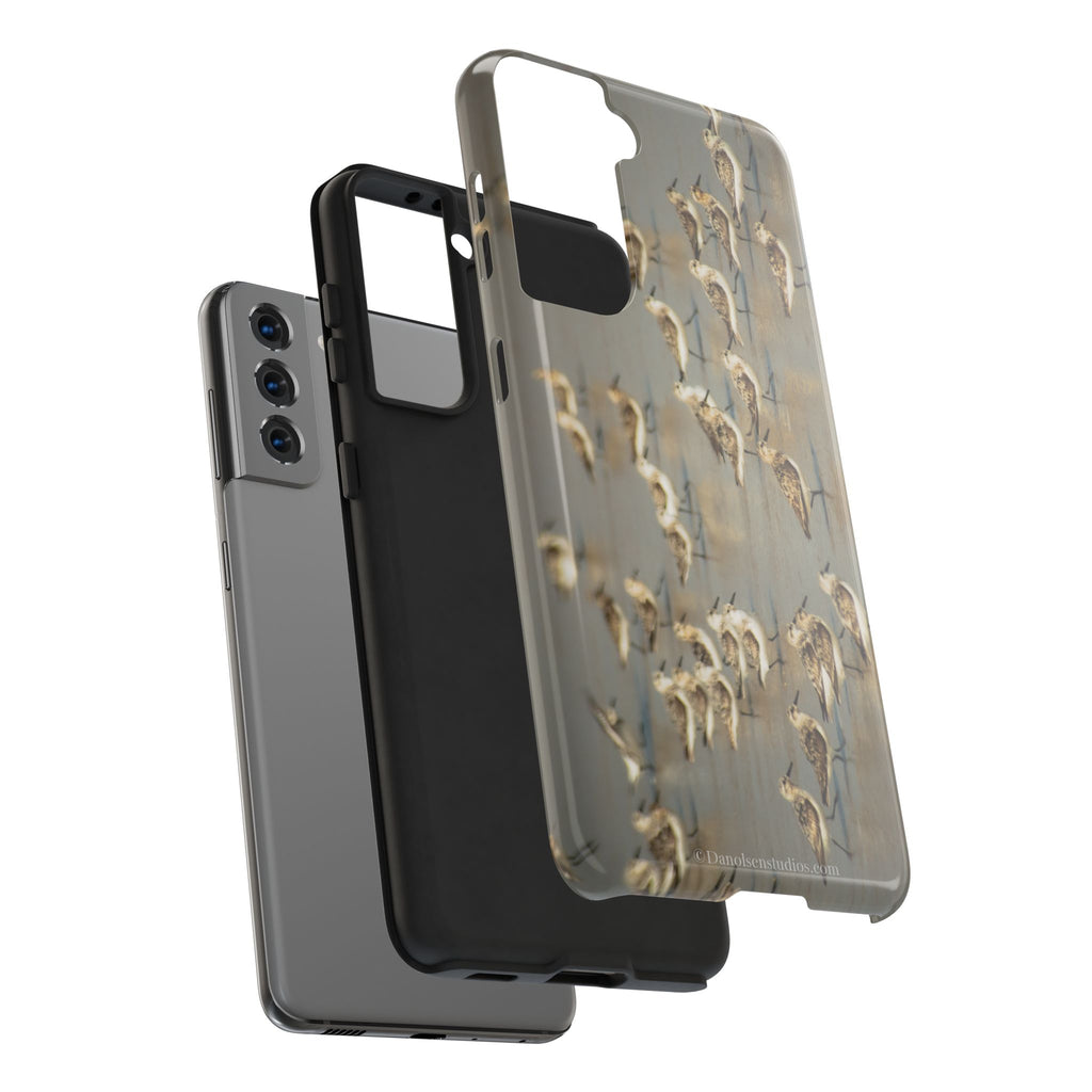 Shorebird Flock Tough Phone Case — Rustic Coastal Bird Photography Protective Cover Sanpipers