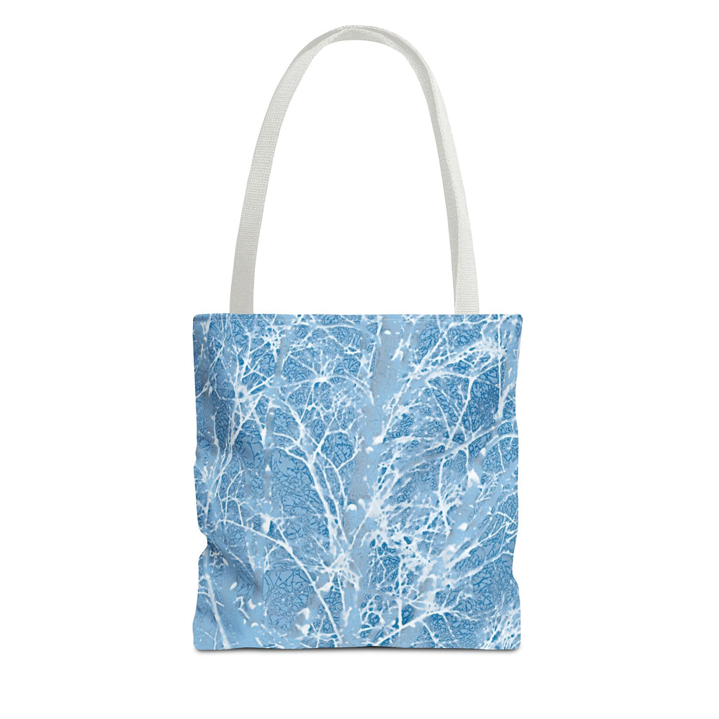 Blue Frosted Branch Tote Bag — Winter Snow Tree Pattern All-Over Print Tote