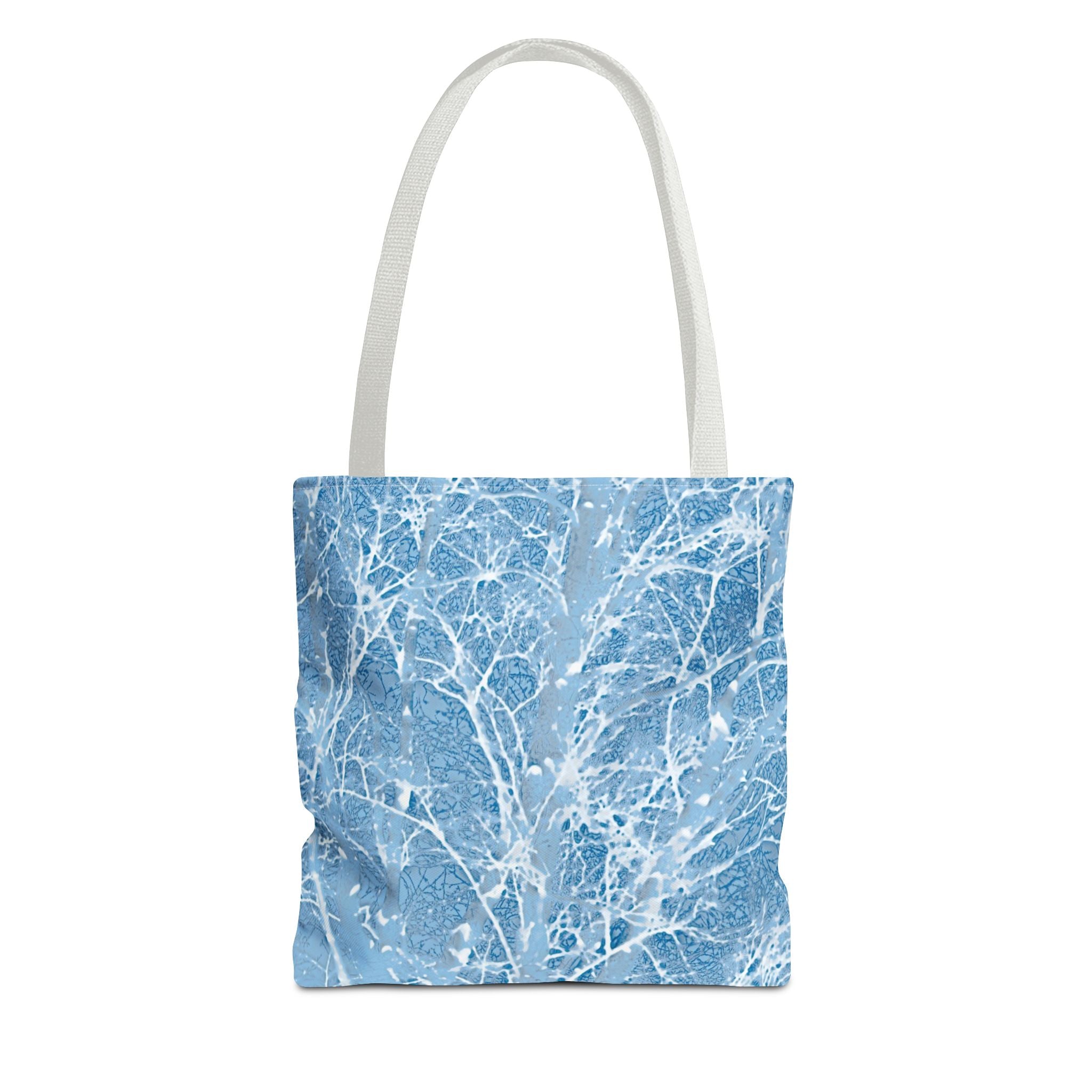 Blue Frosted Branch Tote Bag — Winter Snow Tree Pattern All-Over Print Tote