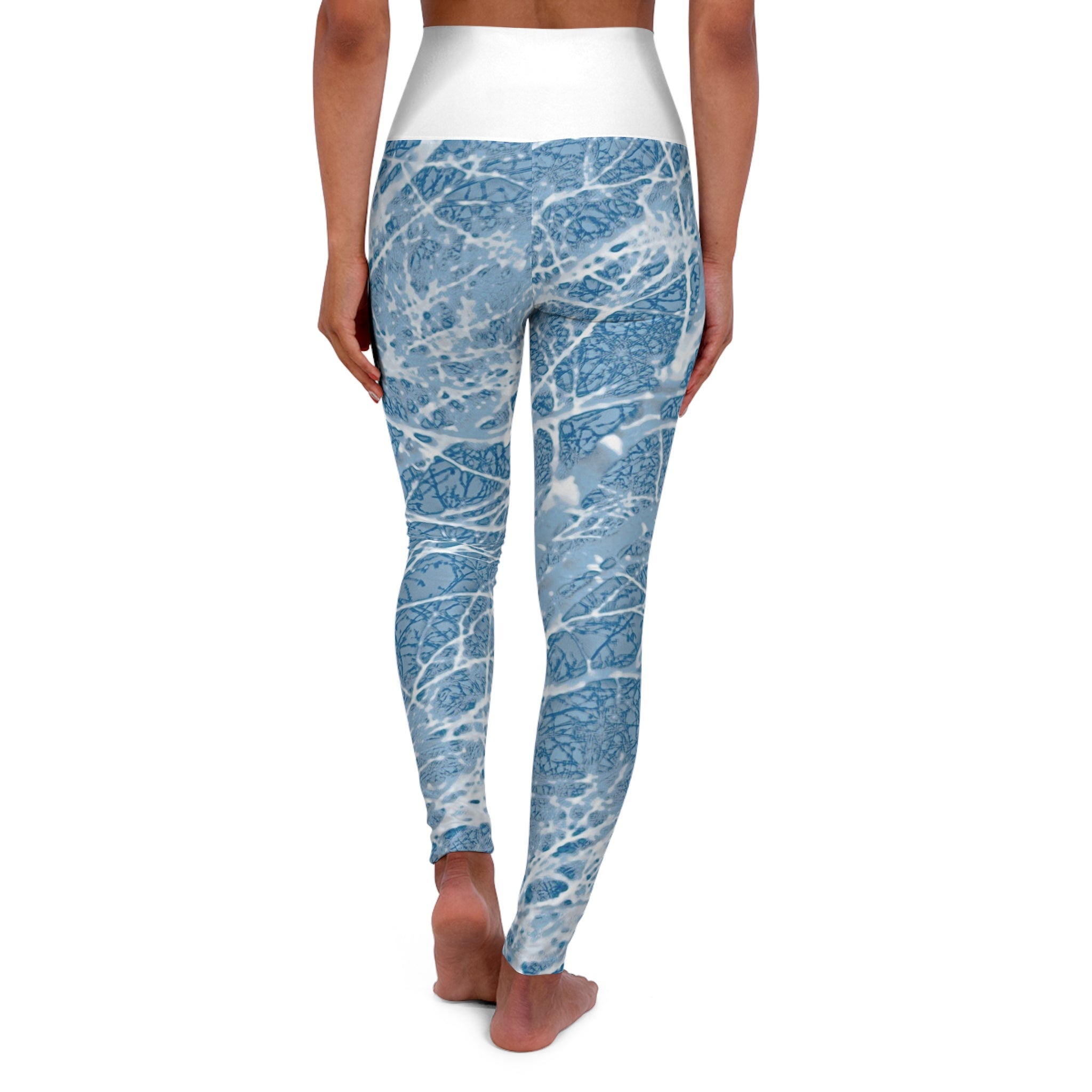 Blue Marble High-Waist Yoga Leggings — Abstract Ocean Pattern AOP
